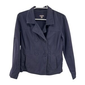 J Jill cotton navy double breasted jacket shirt shacket professional workwear SP